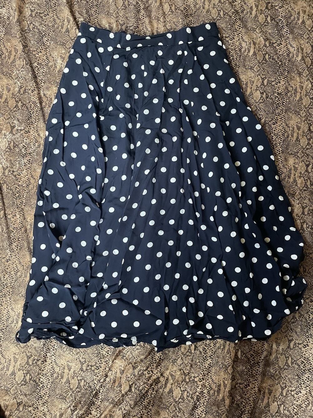 JH Collectibles Vintage Women’s Navy Polka Dot A Line Midi Skirt Size 14